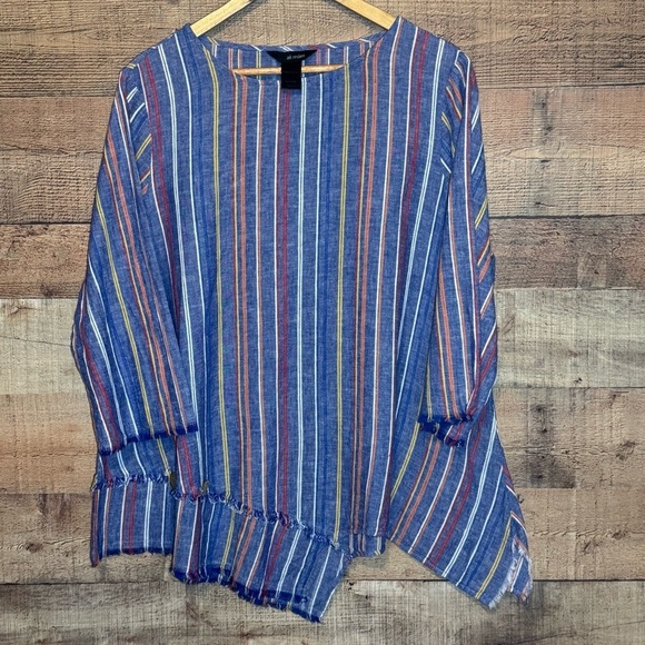 Ali Miles Tops - 🌻 Ali Miles Linen Blend Striped Asymmetrical Hem Top size 1X *read*